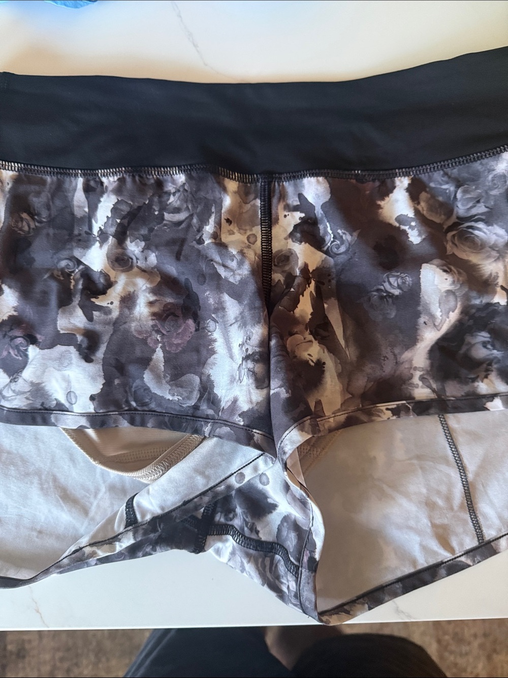 Lululemon Black and Gray Floral Shorts zipper pocket  unique print